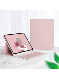 帶有磁性插槽書寫平板電腦保護套相容於Apple Ipad Mini 1 2 3 4 5 6/pro 9.7/air 2 Air (2017 2018) /ipad 10.2 Air10.5 Pro10.5/air5 10.9 Air 4 10.2 Air11，無綫鍵盤和可拆卸皮革錶殼 , 粉紅色