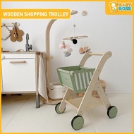 ✼BabyBoss Kid Wooden Pull Push Shopping Cart Supearket Trolley Mainan Troli Beli Belah Pasaraya Kayu