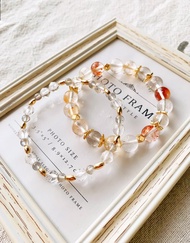 紅膠花/黃膠花/銀髮晶 白水晶/灰月光石 手作設計款能量水晶手鍊