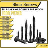 CHFH 1000PCS Black Screw For Wood and Metal 1 to 3 inches Flathead Black Screws