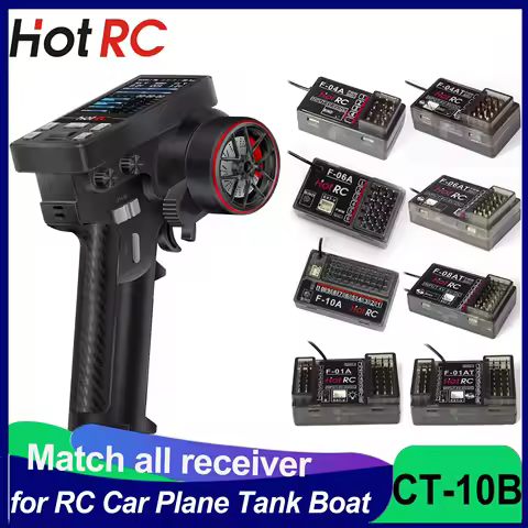 HotRC CT-10B 10CH Transmitter 10 Channel 2.4G Color Screen F-10A F-01AT 4/6/8/10CH Gyro Receiver for