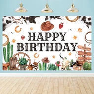 Western Cowboy Happy Birthday Backdrop, Wild West Country Rodeo Background Birthday Party Banner Dec
