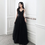EAGLELY Black Suspender Evening Dresses 2024 French Birthday Party Graduation Host Socialites Formal