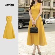 Lovito Elegant Dress Structure Line Retro Simple Summer/Spring Yellow Dress for Women L134ED1063