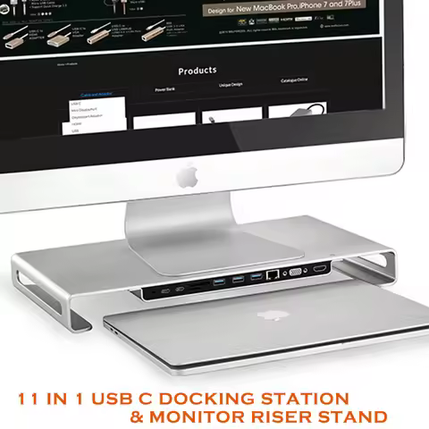 aluminum monitor stand riser organizer Powerful 11 in 1 USB type-C Docking station for iMac iMac Pro