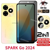 2ใน1 Tecno Spark Go 2024ฟิล์มกันรอยป้องกันเต็มพื้นที่ของหน้าจอแก้วแบบเทมเปอร์กันสอดแนมส่วนตัวฟิล์มติ