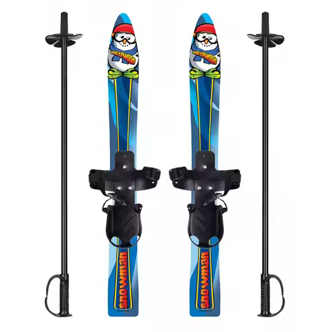 Beginner Kids Ski Set with Poles, Plastic Skis for Children Outdoor Snow Play, Safe & Easy Learning 