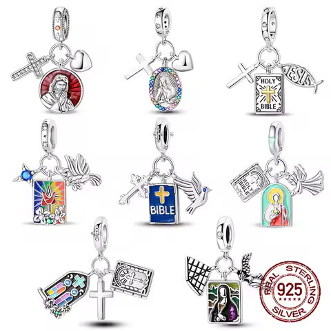 Religious Jesus Cross 925 Sterling Silver Holy Bible Scriptures Pendant Fit Original Charm Bracelets