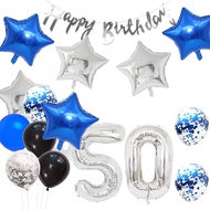 (SG SELLER) 50th Birthday Decorations, 50th Birthday Balloon, Blue and Silver Birthday Decorations S