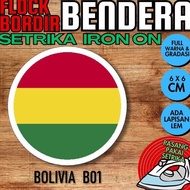Please Order] IRON-ON Flock Embroidered Flag Badge Patch - BOLIVIA [B01] Round Circle List Outline W