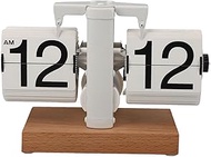 Flip Desk Clock, Retro Automatic Mechanical Flip Clock with Beech Wood Base, 12H AM PM Digital Displ