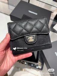 Chanel cf wallet cardholder classic flap 經典款 短銀包 短夾 三折 卡包 荔枝紋牛皮 黑色 金扣