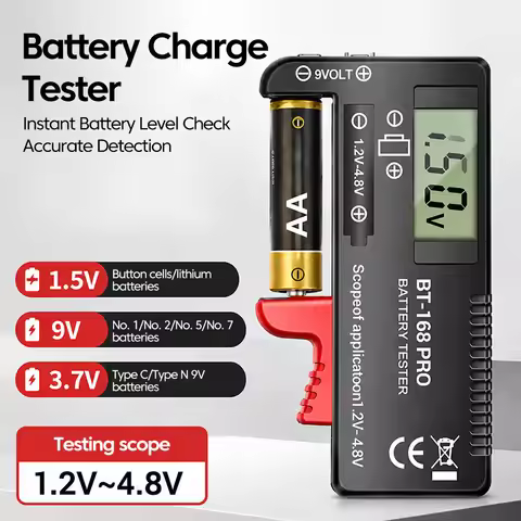 BT-168 Battery Tester Checkered Load Analyzer Display Check1.5V 9V 1.2V 3V 3.7V 4.8V Button Cell Lit