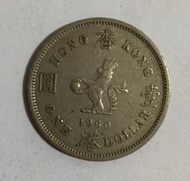 【絕版港幣】1960年版香港英國殖民時期壹圓硬幣正面伊莉莎白女王二世頭像直徑2.9公分