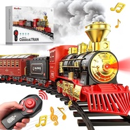 Hot Bee Train Set-ของเล่นรถไฟสำหรับเด็กผู้ชายที่มีควันไฟและเสียงรถไฟของเล่นที่มีหัวรถจักรไอน้ำรถไฟรถ