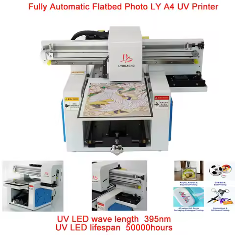Fully Automatic Flatbed Photo LY A4 UV Printer UV DTG Inkjet Printer Machine 220/110V USB Infrared R