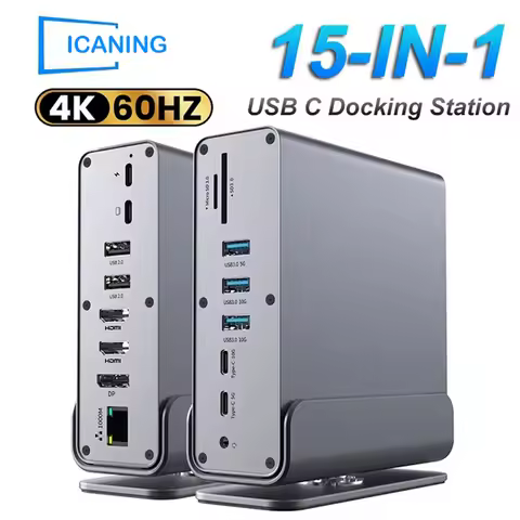 15 in 1 USB C Docking Station 4K HD Vertical Hub with Triple Monitor RJ45 1000M,USB 3.0/2.0,PD 3.0,S
