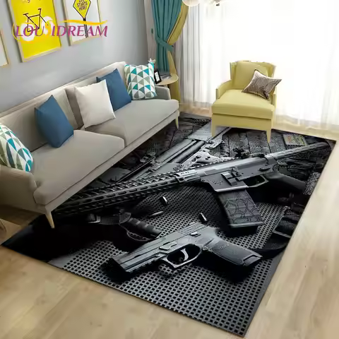 3D Assault Rifle Pistol Revolver Gun Area Rug,Carpet Rug for Living Room Bedroom Sofa Doormat Decor,
