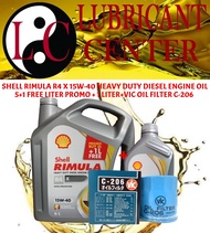 SHELL RIMULA R4 X 15W-40 HEAVY DUTY DIESEL ENGINE OIL 5+1L FREE PROMO+1L(7L)+VIC OIL FILTER C-206