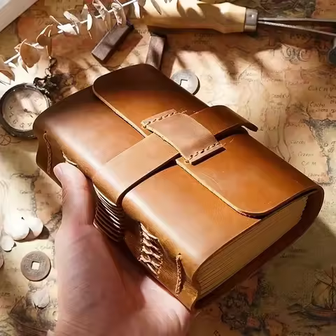 Handmade Notebook Leather Page Meeting Journal Paper Cowhide Diary Cover Book Record Craft