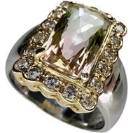Size 16, Color Tourmaline 3.69ct, Diamond 0.48ct Total, Pt900 Platinum/K18 Gold, 12.6g, Women's Ring