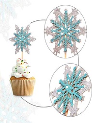 10入組創意雙層雪花聖誕蛋糕插牌,冬季主題生日派對杯子蛋糕裝飾