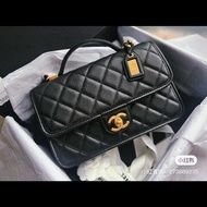 Chanel 22K 真品荔枝皮軍牌手柄郵差包豆腐包學院包