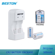 Beston 2pcs CR2 3V Li-ion Rechargeable Battery with 2 Slot Charger Set
