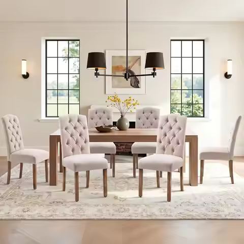 Tufted Upholstered Parsons Dining Chair Set Fabric Diner Accent Stylish Modern Kitchen Living Room w