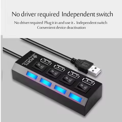 4 Ports USB HUB 2.0 Adapter Expander Multi USB Splitter Multiple Extender with LED Lamp Switch for P
