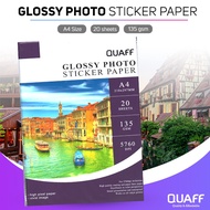 Quaff Glossy Photo Sticker Paper 135 90 Gsm A4 Size 20 Sheets 10 Packs