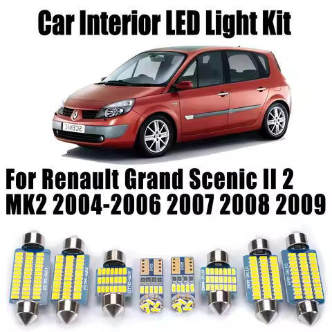 18Pcs LED Interior Map Dome License Plate Light Kit For Renault Grand Scenic II 2 MK2 2004-2008 2009