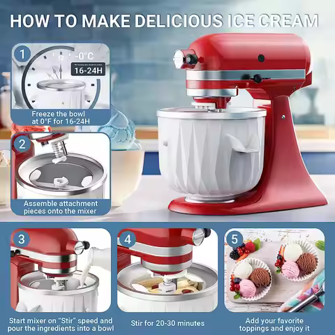 Ice Cream Attachment for Kitchenaid - 2 Quart Frozen Ice Cream & Sorbet Gelato Maker for Kitchenaid 