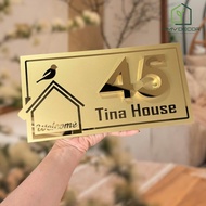 HIGH QUALITY DECOR HOUSE NUMBER PLATE, Mirror Gold 304 Stainless Steel Background. House number with