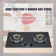 ALife World Dual Function 2 Burner Gas Stove Built in Standalone Black Tempered Glass 4200W flame co