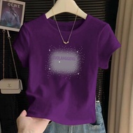 《Follow store get 13 MYR》Fashionable Women's Cotton Short Sleeve High-Waist T-Shirt - Summer Large S