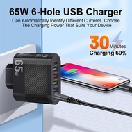 6 Port 65W Fast Charge 5 USB Type-c Charger Adapter Not Supports Fast Charging Charger