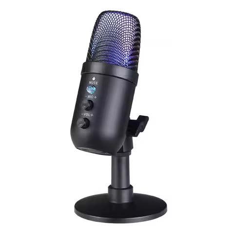 USB Gaming Microphone for PC Condenser Podcast Mic for Studio Recording Headphone Jack Led Noise Can