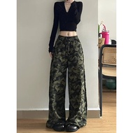 y2k jeans baggy jeans men y2k American Retro Camo Drawstring Jeans - Women's Loose Wide Leg Casual S