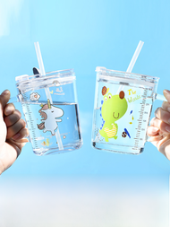 Cup with Straw Glass Cup For Home Children's Cups Scale Milk Cup Milk Bottle Heat-Resistant Breakfas