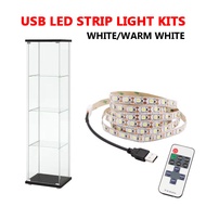 White Warm White USB LED Strip Light Kits For IKEA Detolf Glass Cabinet 4 Pcs Strips Easy Install