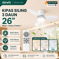 Airwit 26 Inch 3 Bilah Ceiling Fan With Light BLDC Motor Silent Remote Control Bedroom Ceiling Fan K
