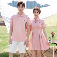 S-4XL Pink Polo Couple Set Wear Family Dress Men Shirt Boy tshirt Women Girl Dress Mini Dress Family Matching Outfits T-shirt Family Set Tees Plus Size