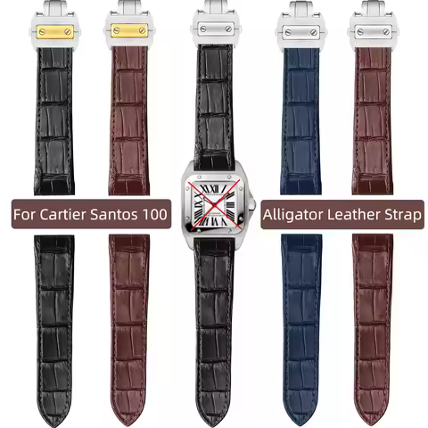20mm 23mm crocodile leather strap for Cartier Santos series bracelet watch belt Santos 100watch band