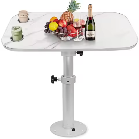 Detachable RV Table Set 31.5" x 15.7" Camping Pontoon Table with 2 Cup Holders and Telescopic Legs (
