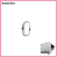 (สินค้าปลอดภาษี) ของแท้ PANDORA S925 เงินสเตอร์ลิงเครื่องประดับผู้หญิงของขวัญ   192283C01 FINAL SALE - แหวน Pandora Signature I-D Pavé