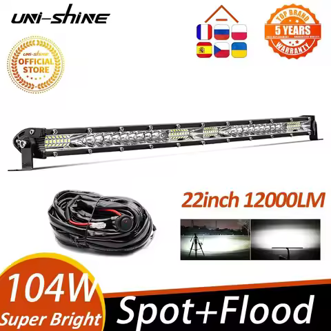 UNI-SHINE 22inch 104W Led Light Bar 12000LM Single Row Led Work Driving Lights Offroad Truck SUV ATV