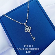 S925 Platinise' Silver "🗝️ Key Pendent Necklace Set"(Set Rantai Leher+Loket) 925銀鍍鉑鑲鋯鑰匙吊墜項鏈組 PFS-153