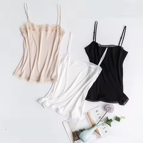Women's 50% Silk 50% Viscose Lace Camisole Top Vest Shirt Adjustable Straps M L XL TG111
