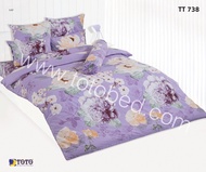 ผ้าปูที่นอนโตโต้ TOTO ขนาด 3.5ฟุต 5 ฟุต และ 6 ฟุต ฝ้ายผสม 40% รหัสสินค้า TT738 ลายดอกไม้ สีม่วง สำหรับที่นอนสูง 10 นิ้ว